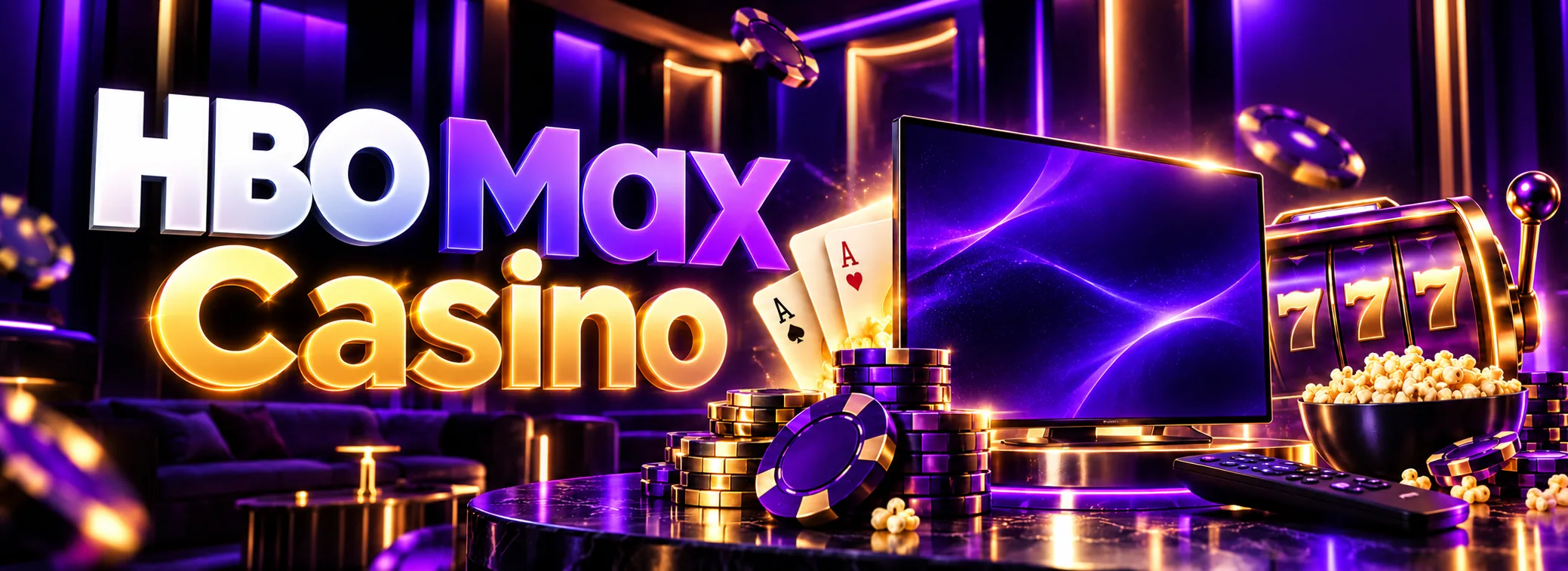 Baner HBO Max Casino z fioletowym gradientem i złotą kwotą bonusu 250 darmowych spinów